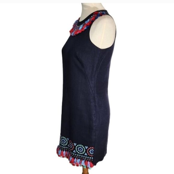 Kate Spade Navy Fringe Tassels Rhinestones Silver Studs Dress Sleeveless Sz 2 - Picture 10 of 15